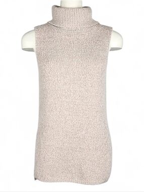 GUESS Women's Sleeveless Cream Long Line Knit Turtleneck Top Side Slits XS